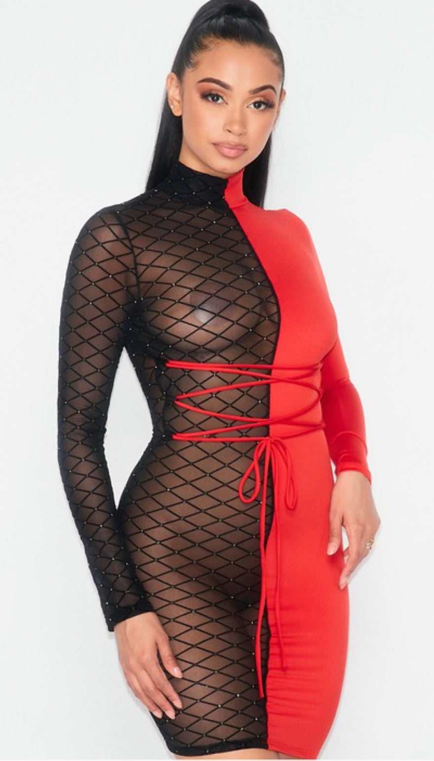 Dark and passion have solid half mesh dress