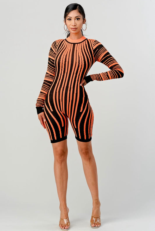 Striped sexy romper long sleeve