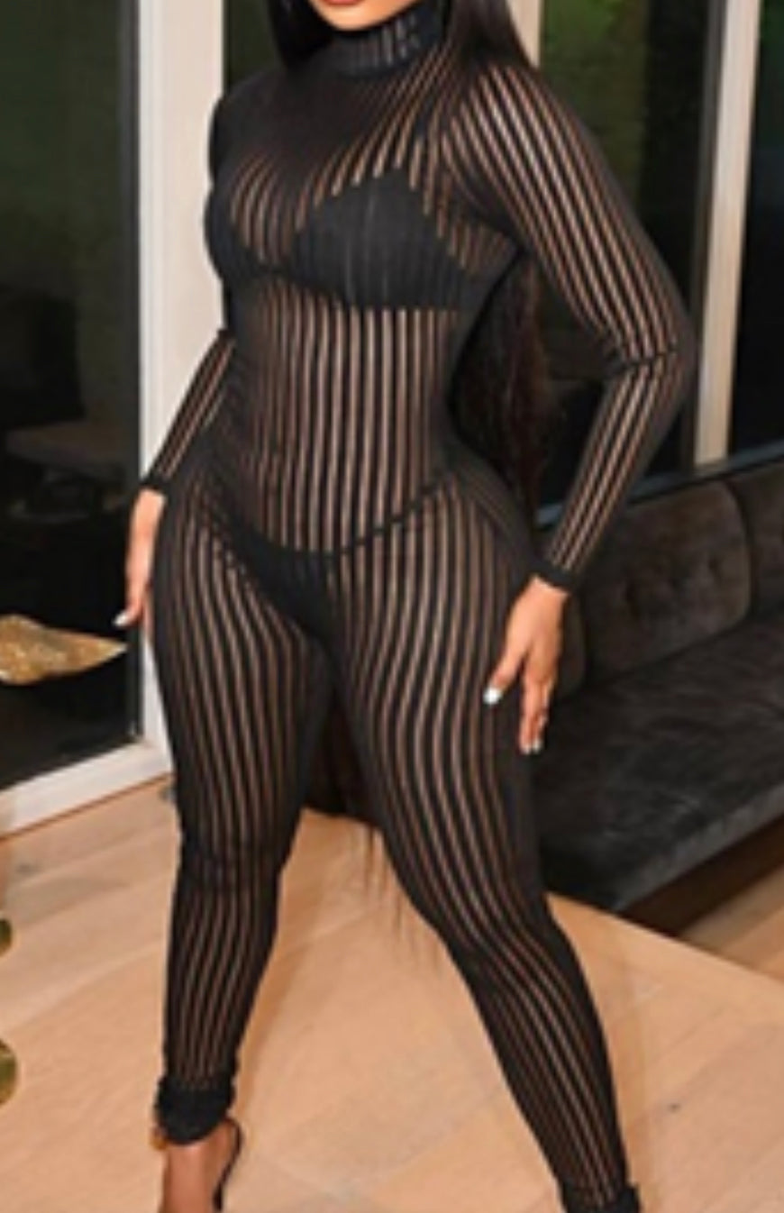 Pinstripe see-through jumpsuit