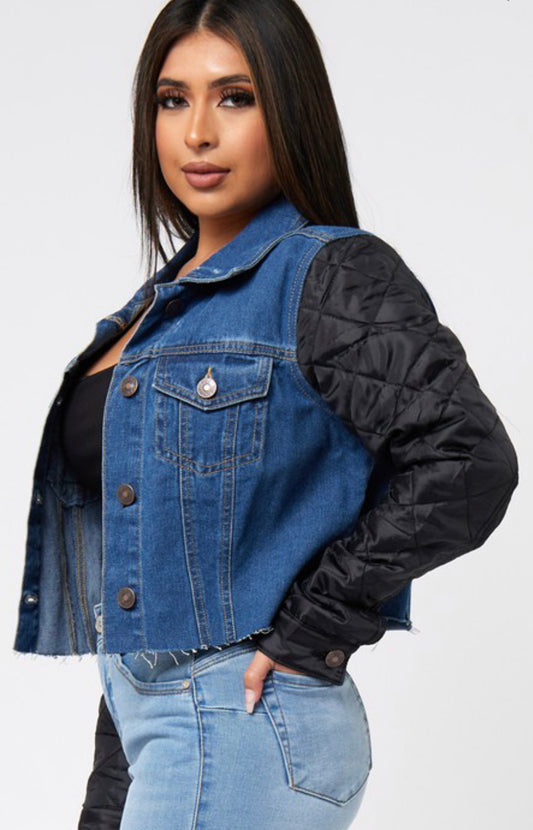 Quilted Nylon black Sleeve denim jacket