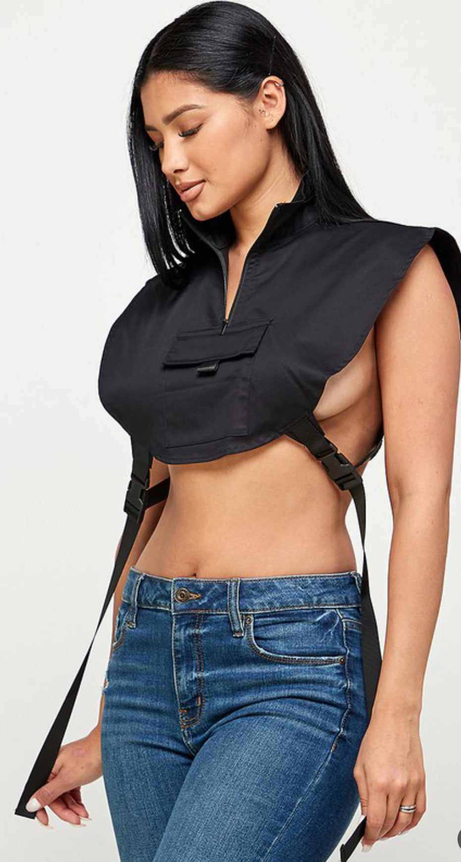 Sexy strap crop top vest jacket