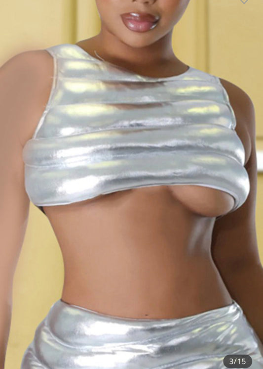 Metallic cropped puffer tank vest