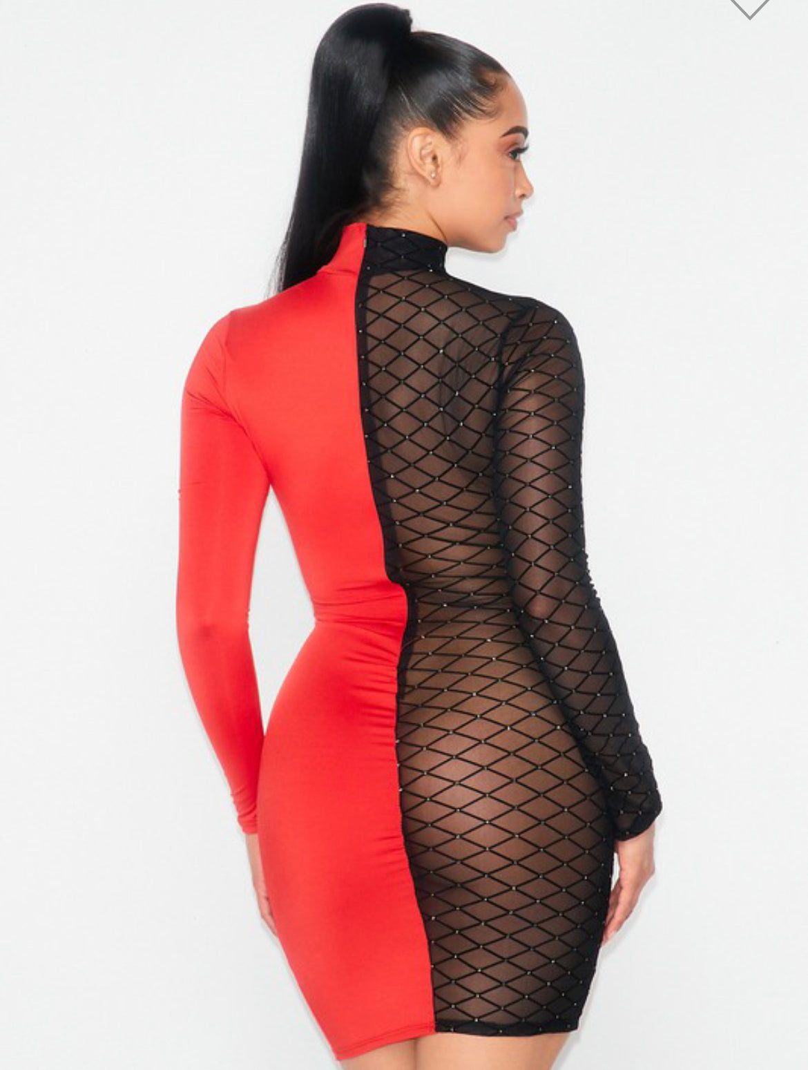 Dark and passion have solid half mesh dress