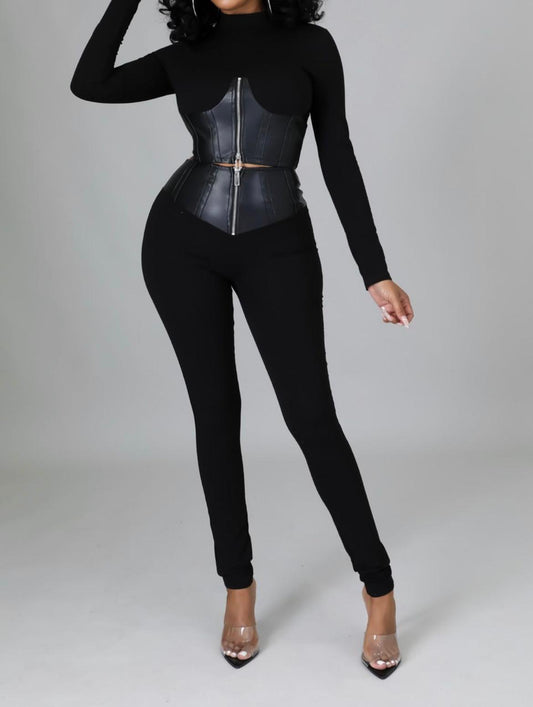 Leather Zip Pants Set