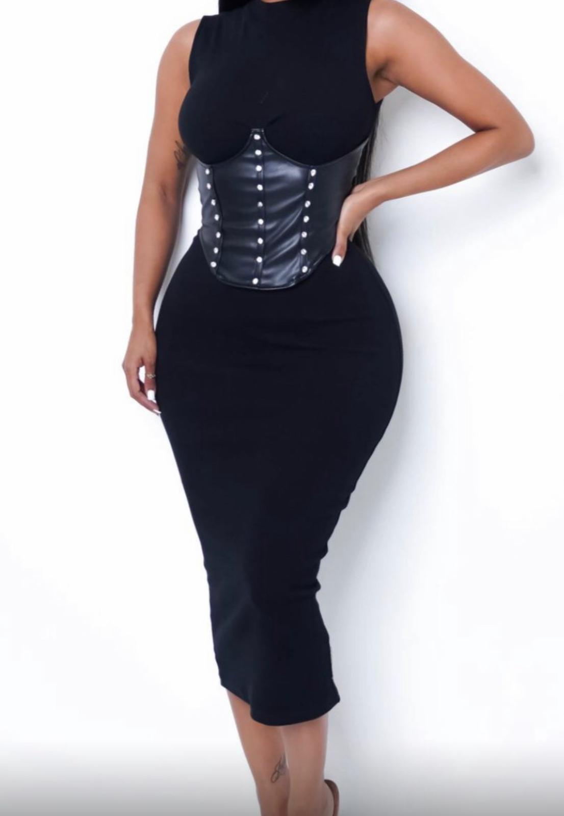 Sleeve Corset Long Fitted Dress