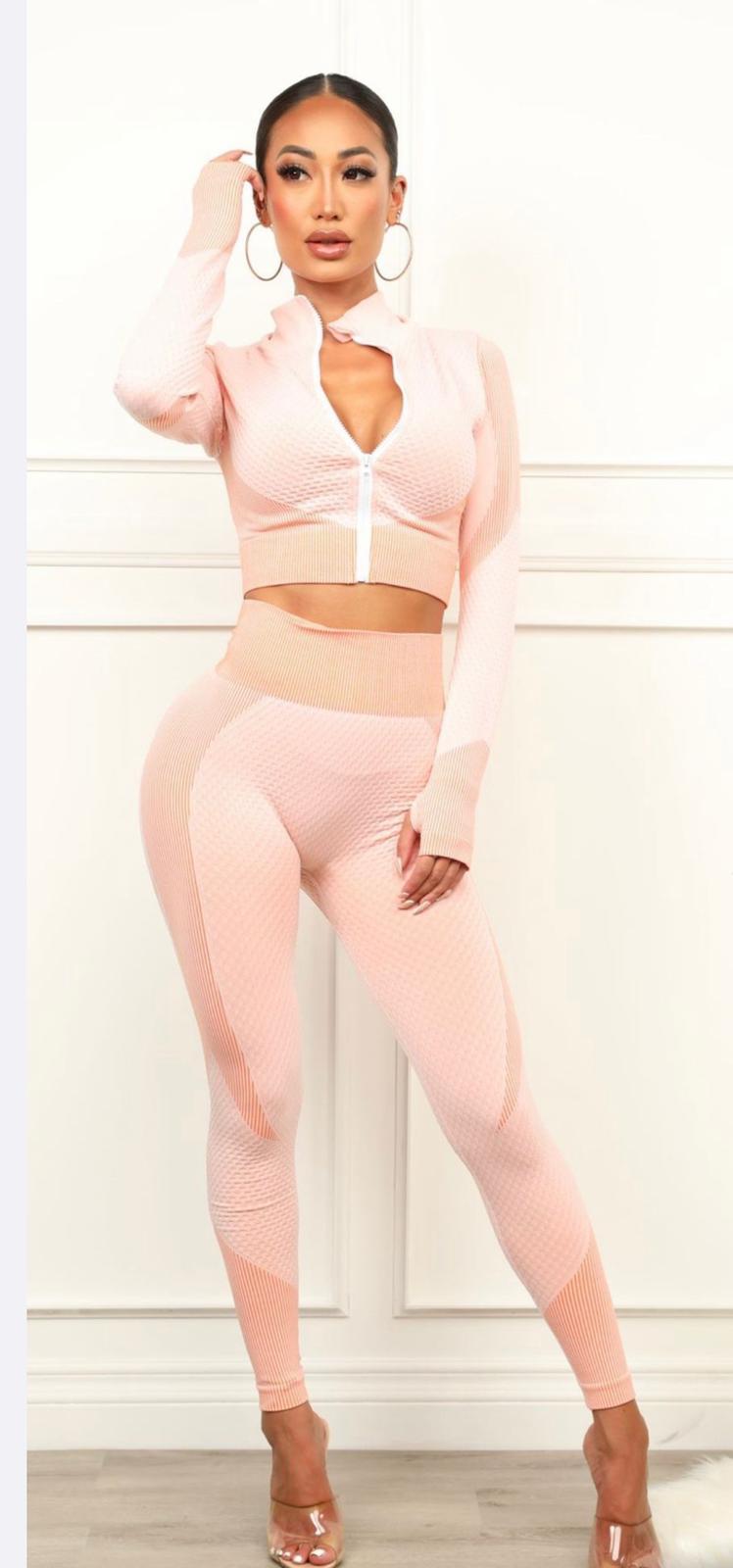 Zipper Front Top And High Wasted Pant Set