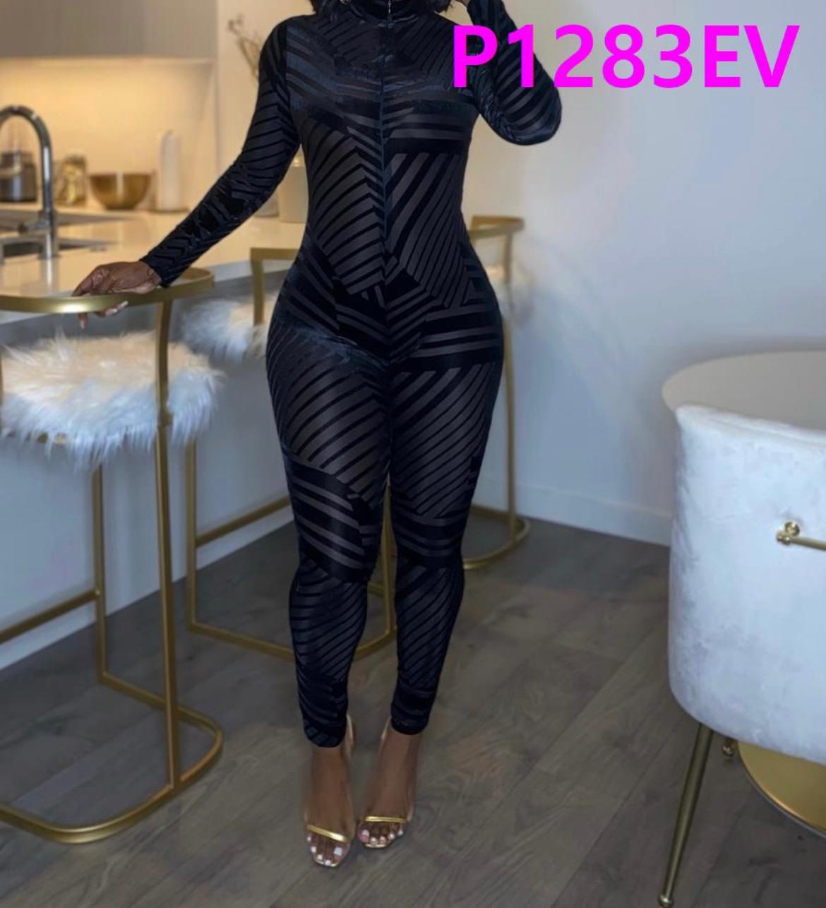 P1283EV Long Sleeve Black Jumpsuit