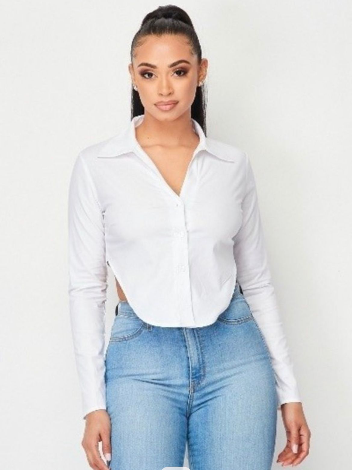 Long Sleeve Tie Up Crop Top Shirt