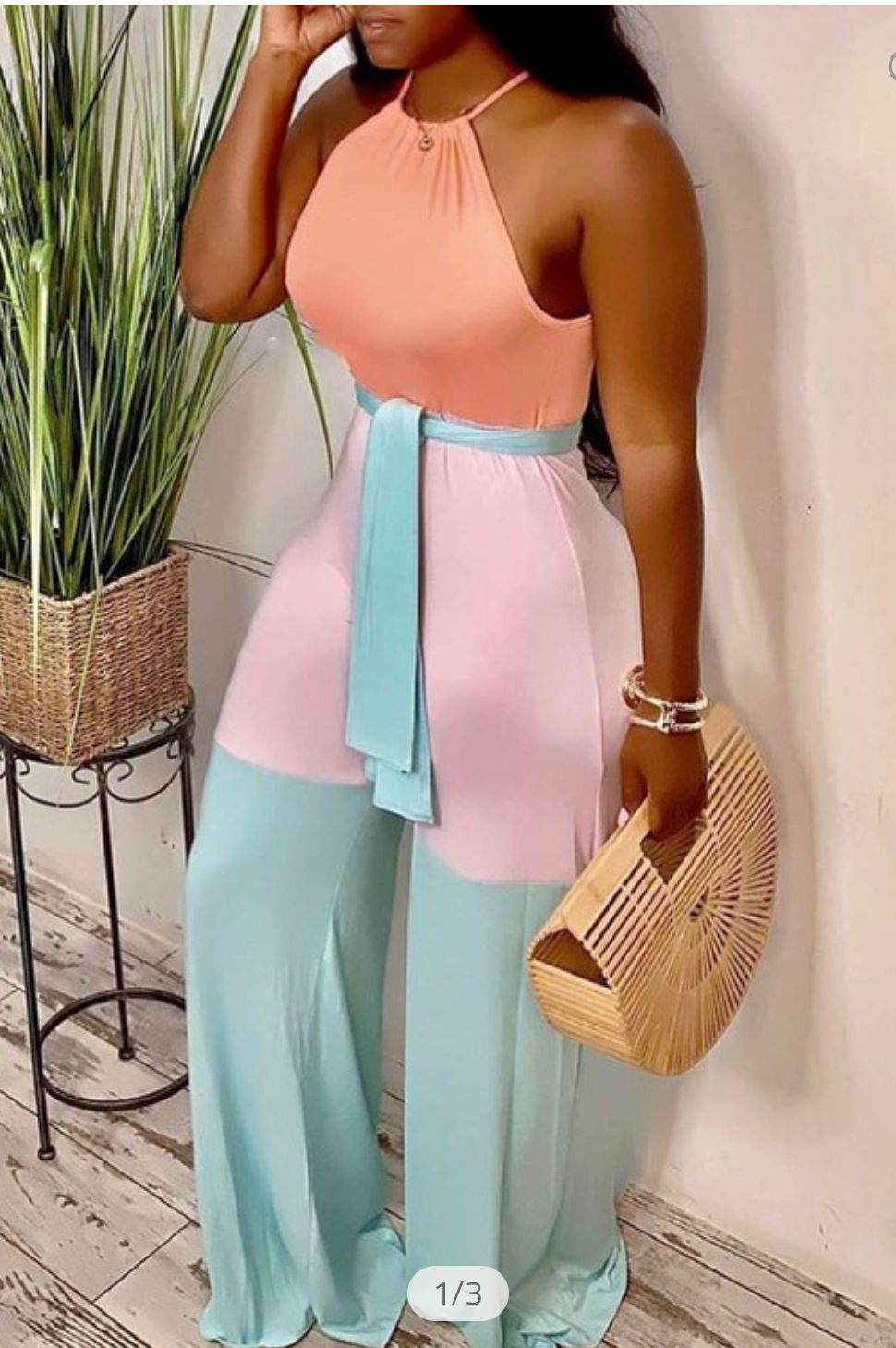 Halter Contrast Color Sleeveless Jumpsuit