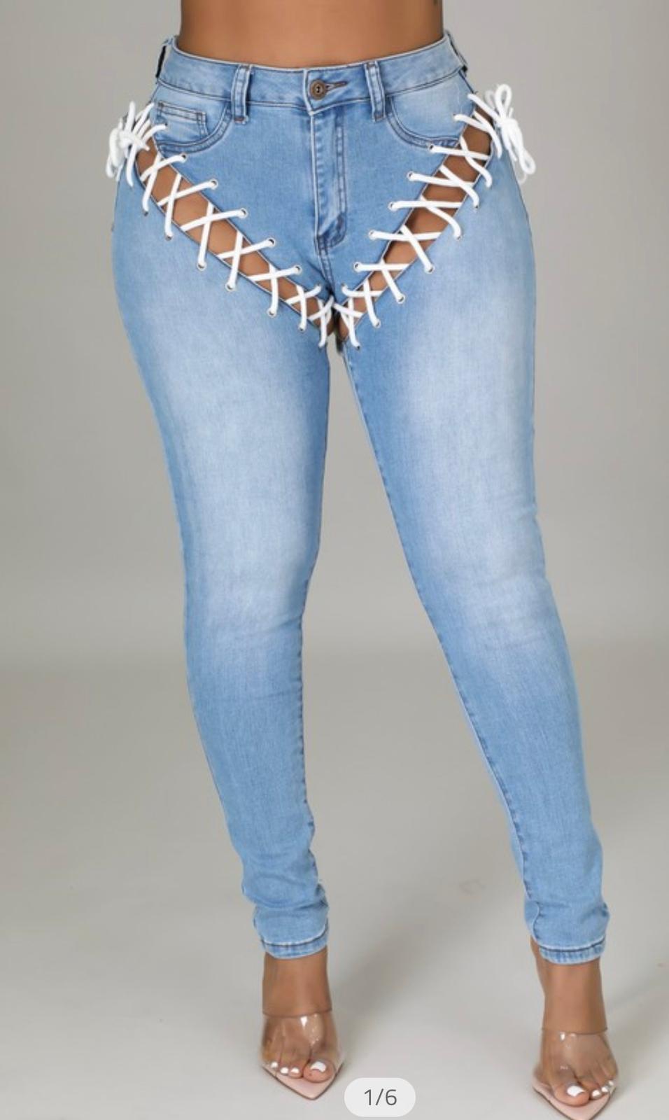 Lace Up Detail Skinny Jeans