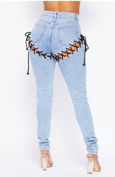 Lace Up Detail Skinny Jeans