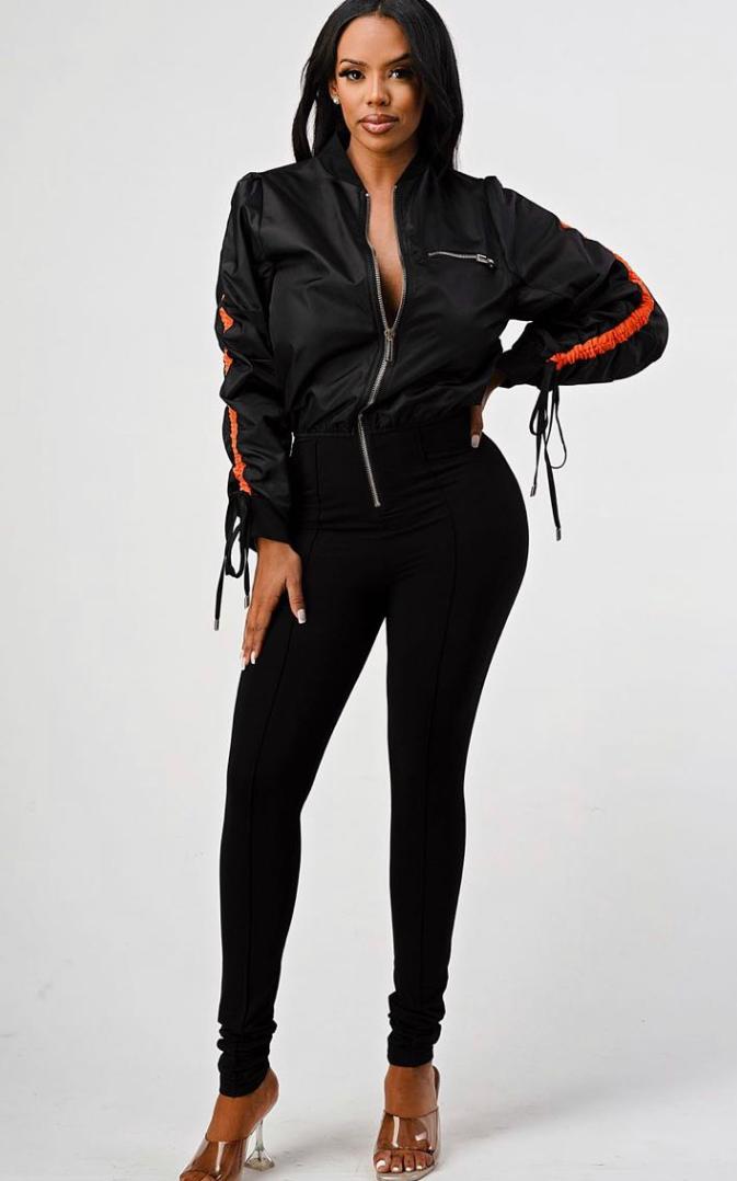 Bomber Jacket Jumpsuit With Front Zipper