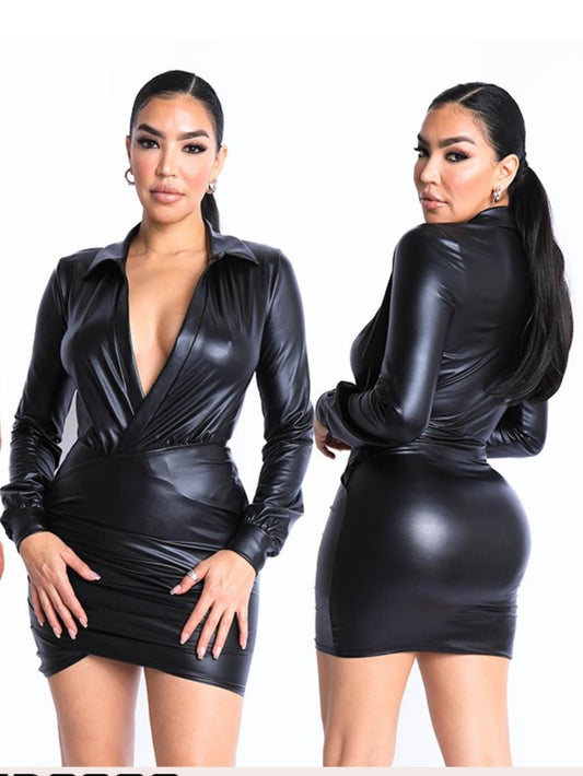 Skintight Block Leather Dress Above N Beyond 